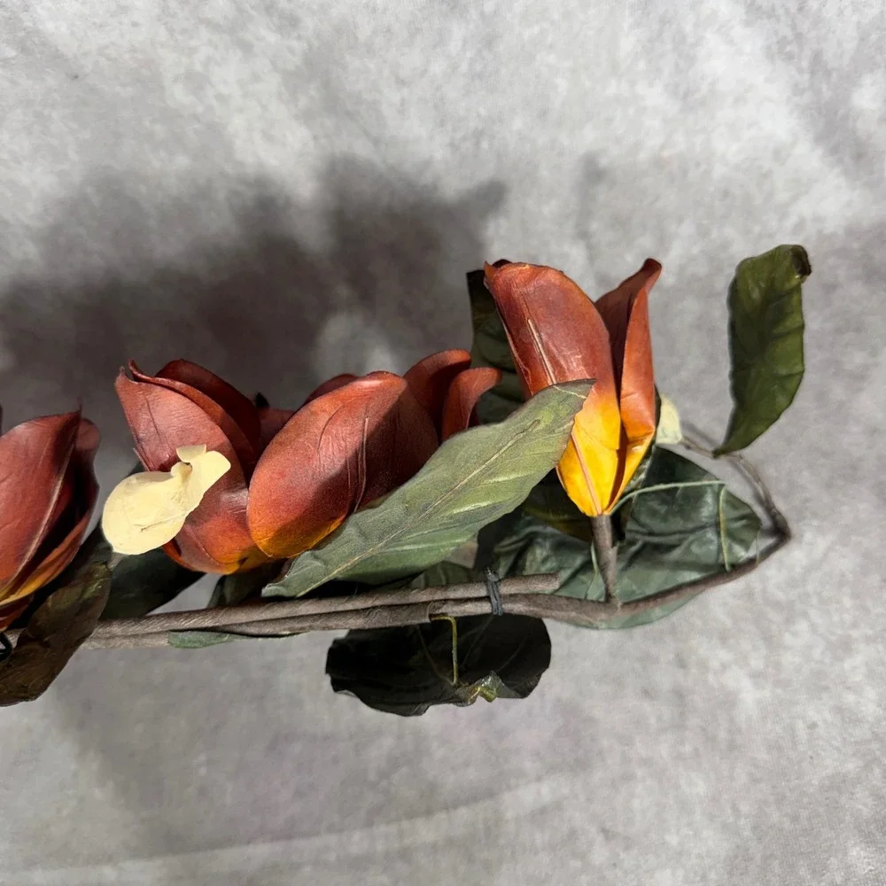 Vtg Faux Magnolia Garland Artificial Autumn Flower Swag Rustic Fall Decor 30